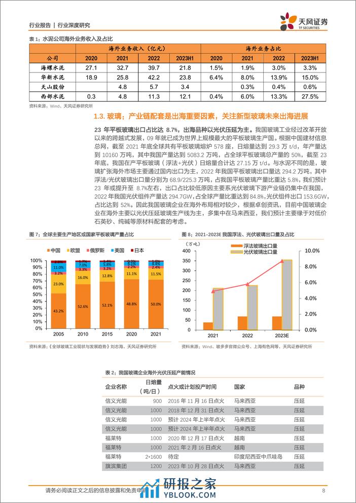 建筑材料-出海系列报告之一-当前建材企业出海进展如何？-天风证券 - 第8页预览图