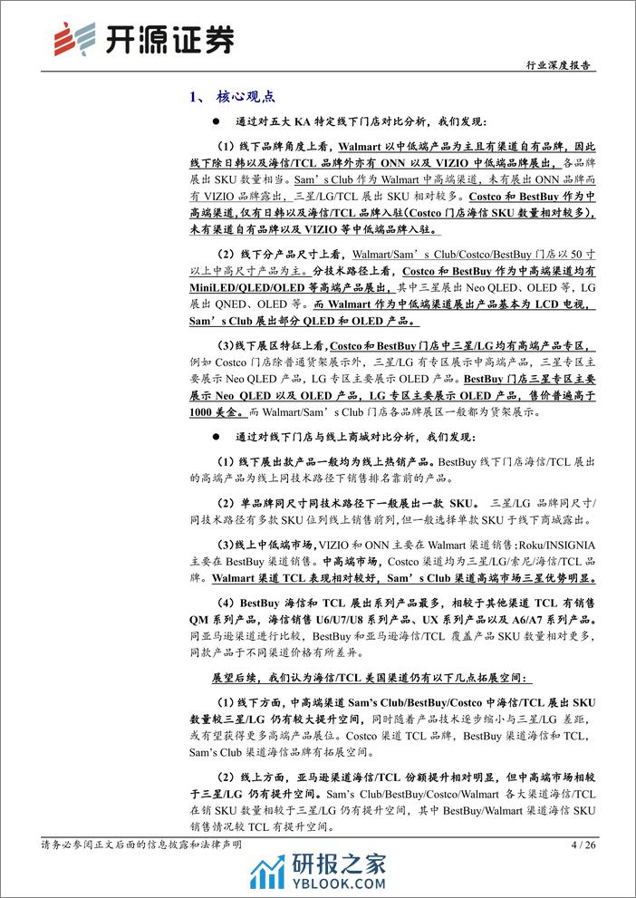 黑色家电行业深度报告：彩电美国线下渠道实录：海信_TCL全渠道覆盖，线下覆盖深度以及中高端份额有提升空间 - 第4页预览图