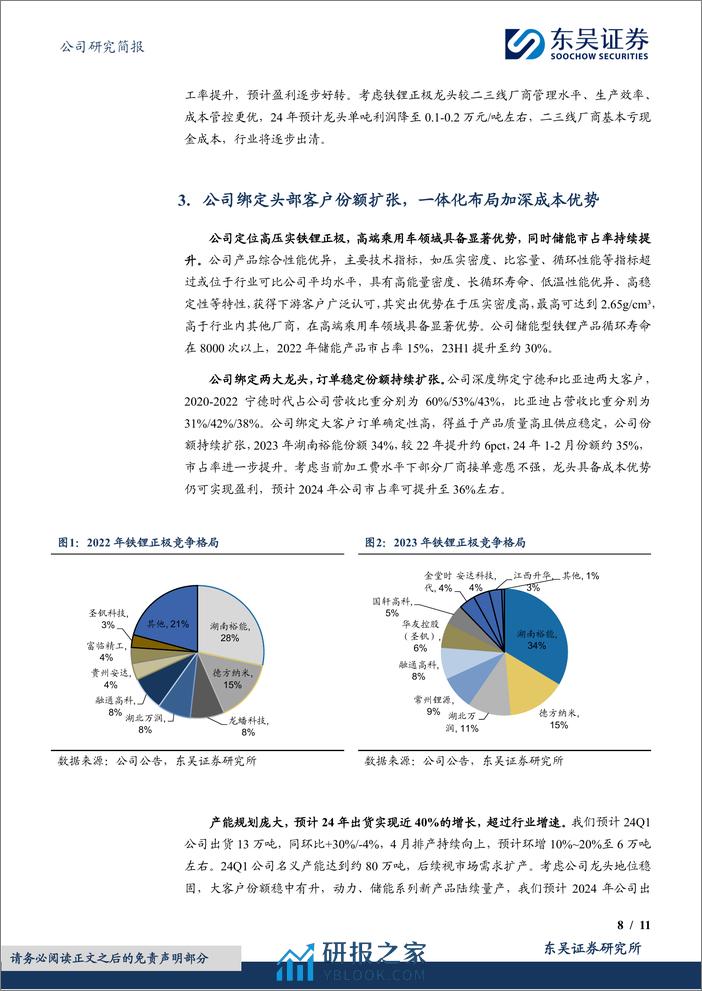 湖南裕能-301358.SZ-铁锂龙头份额持续扩张，加工费触底盈利有望逐步修复-20240402-东吴证券-11页 - 第8页预览图