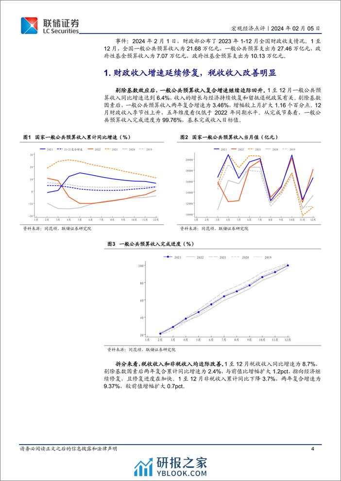 12月财政数据解读：税收收入改善明显，基建支出推动财政继续发力-20240205-联储证券-14页 - 第4页预览图