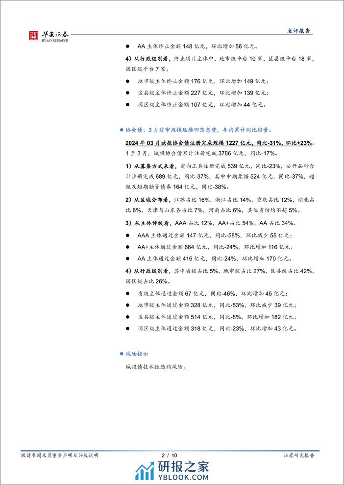 固定收益点评报告：批文继续偏紧，哪些区域终止较多？-240406-华安证券-10页 - 第2页预览图