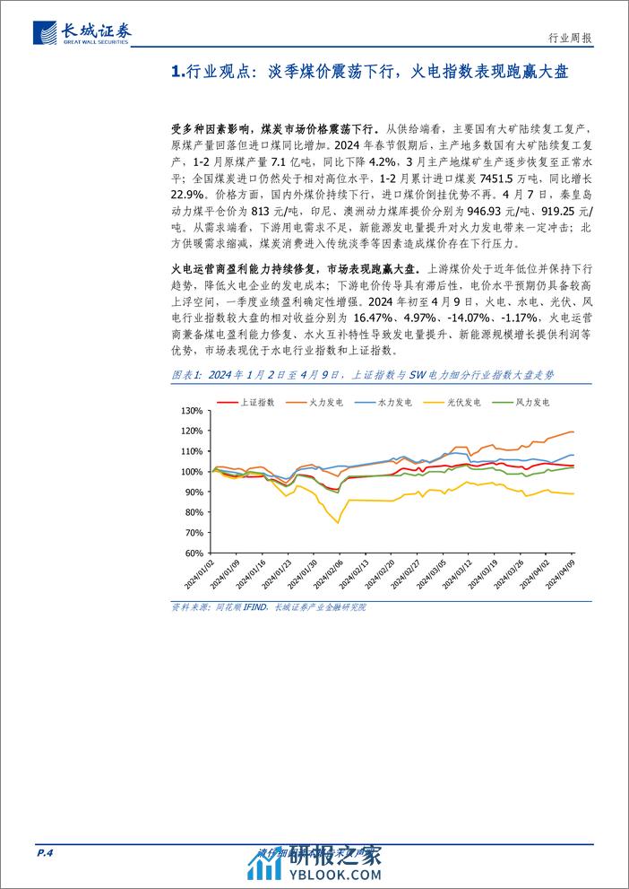 电力及公用事业行业：淡季煤价震荡下行，火电指数表现跑赢大盘-240410-长城证券-11页 - 第4页预览图