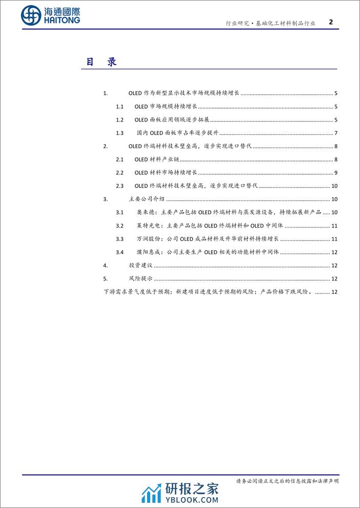 基础化工材料制品行业：OLED下游需求持续增长，终端材料逐步实现进口替代-240314-海通国际-20页 - 第2页预览图