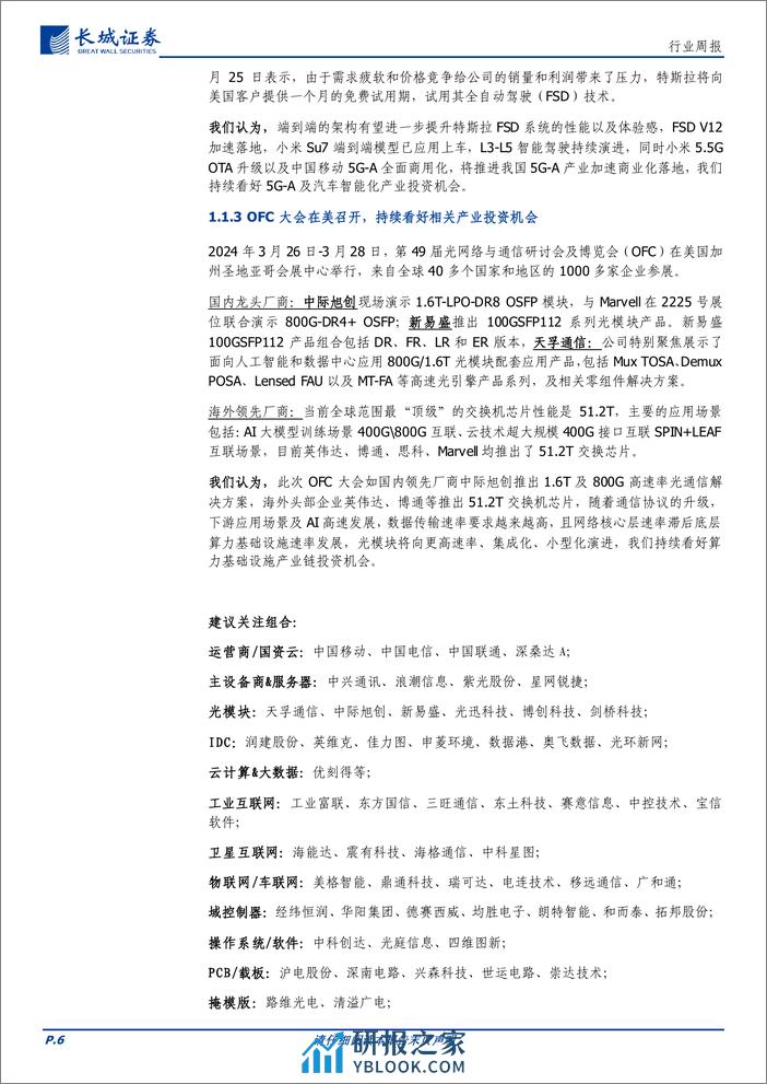 通信行业报告：OFC大会召开，特斯拉FSD加速落地，持续看好数字AI产业链投资机会-240331-长城证券-21页 - 第6页预览图