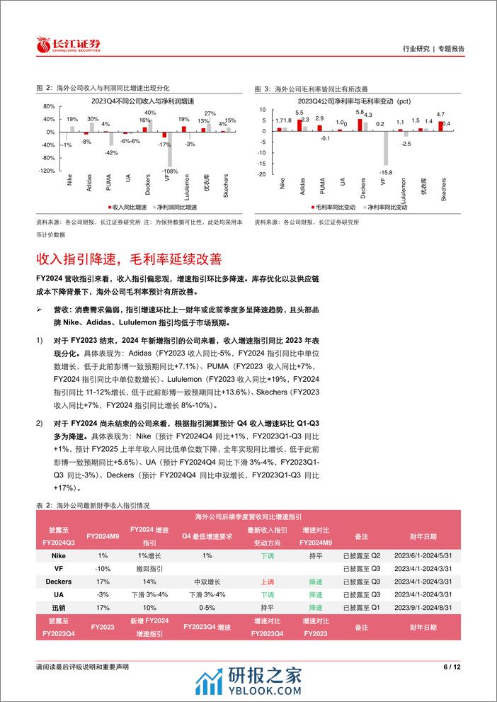 纺织品、服装与奢侈品行业海外观察系列52之2023Q4财报总结：库存健康%26指引保守，关注终端需求恢复-240408-长江证券-12页 - 第6页预览图