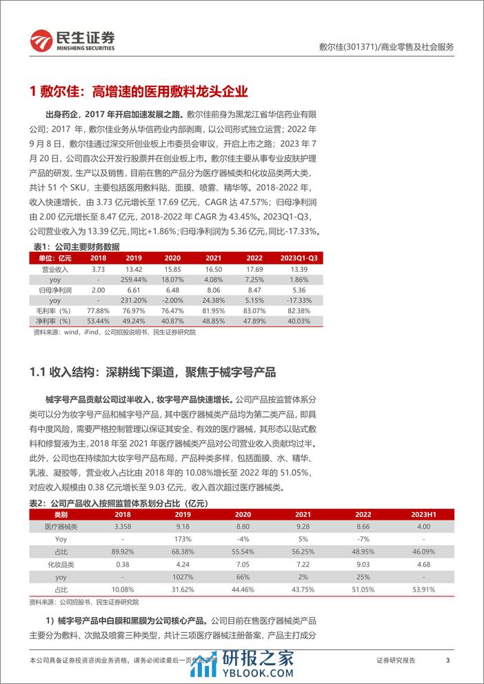 深度报告-20240118-民生证券-敷尔佳-301371.SZ-深度报告_产品+渠道+营销发力_医用敷料龙头高速成长_40页_2mb - 第3页预览图