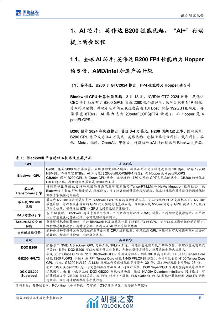 计算机行业AI算力月度跟踪(202403)：NVIDIA+B200再创算力奇迹，液冷、光模块持续革新-240322-国海证券-22页 - 第5页预览图