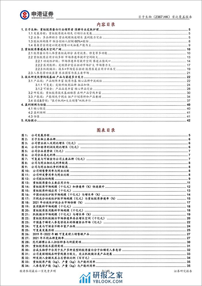 巨子生物研究报告：重组胶原蛋白龙头，医美构建第二增长曲线-申港证券 - 第3页预览图