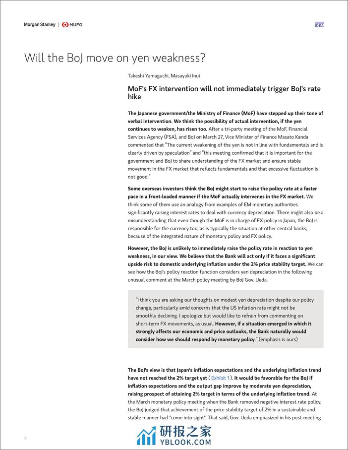 Morgan Stanley Fixed-BoJ Watch  Macro Strategy Will the BoJ Move On Yen Weaknes...-107352931 - 第2页预览图