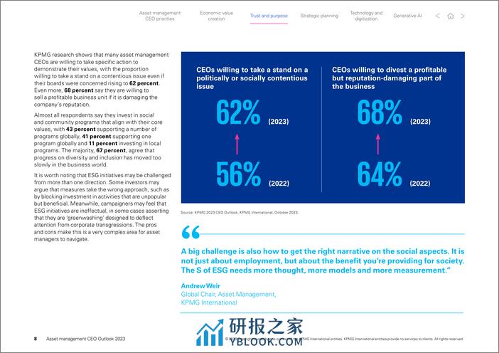 2023 年全球资产管理行行业主席忠实行官 (CEO) 发展报告-毕马威 - 第8页预览图