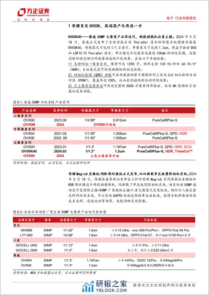 电子行业专题报告-CIS专题二：LOFIC赋能OV50K正式亮相，高端国产化再登新台阶-240407-方正证券-13页 - 第4页预览图