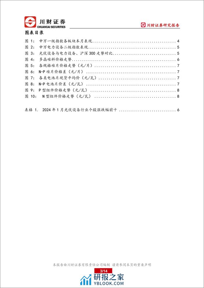 光伏行业二零二四年一月月报：各环节盈利能力分化，硅料硅片产业价格阶段性触底-20240206-川财证券-14页 - 第3页预览图