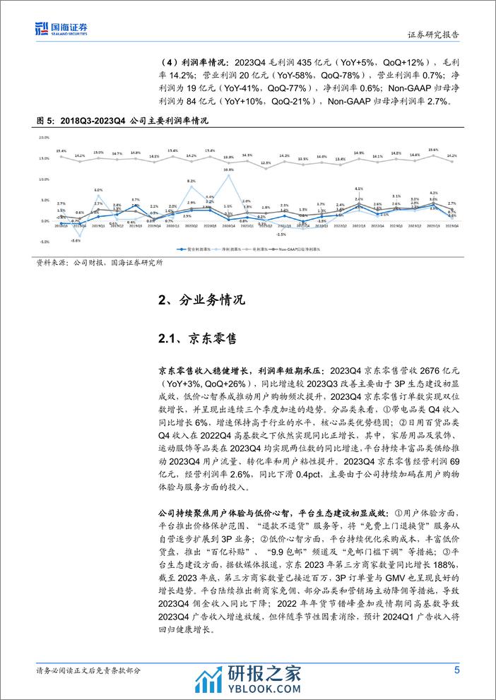 京东集团-SW(9618.HK)2023Q4财报点评：收入增长超预期，重视长期股东回报-240308-国海证券-10页 - 第5页预览图