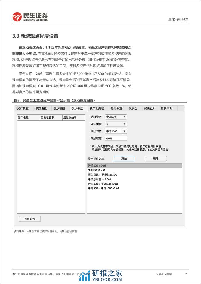 量化分析报告：民生金工资产配置平台1.1更新：加入资产观点模型-20240228-民生证券-11页 - 第7页预览图