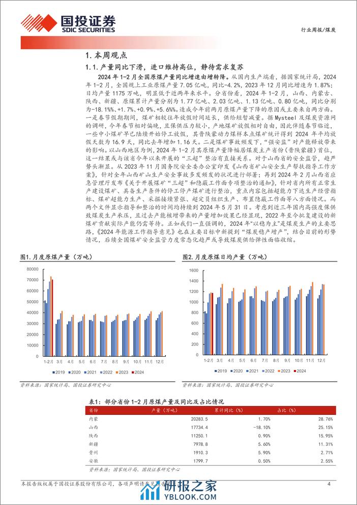 煤炭行业周报：产量同比下滑，静待需求复苏；年报陆续发布，分红强化价值-国投证券 - 第4页预览图