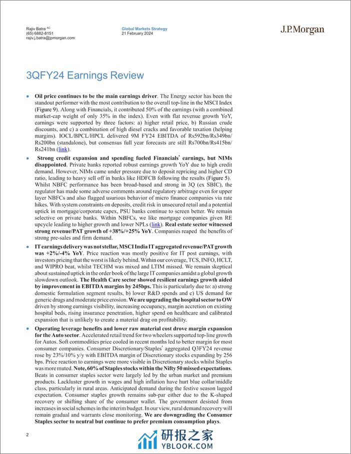 JPMorgan-India Equity Strategy 3QFY24 Earnings Dissector  Upgrade Ho...-106601623 - 第2页预览图