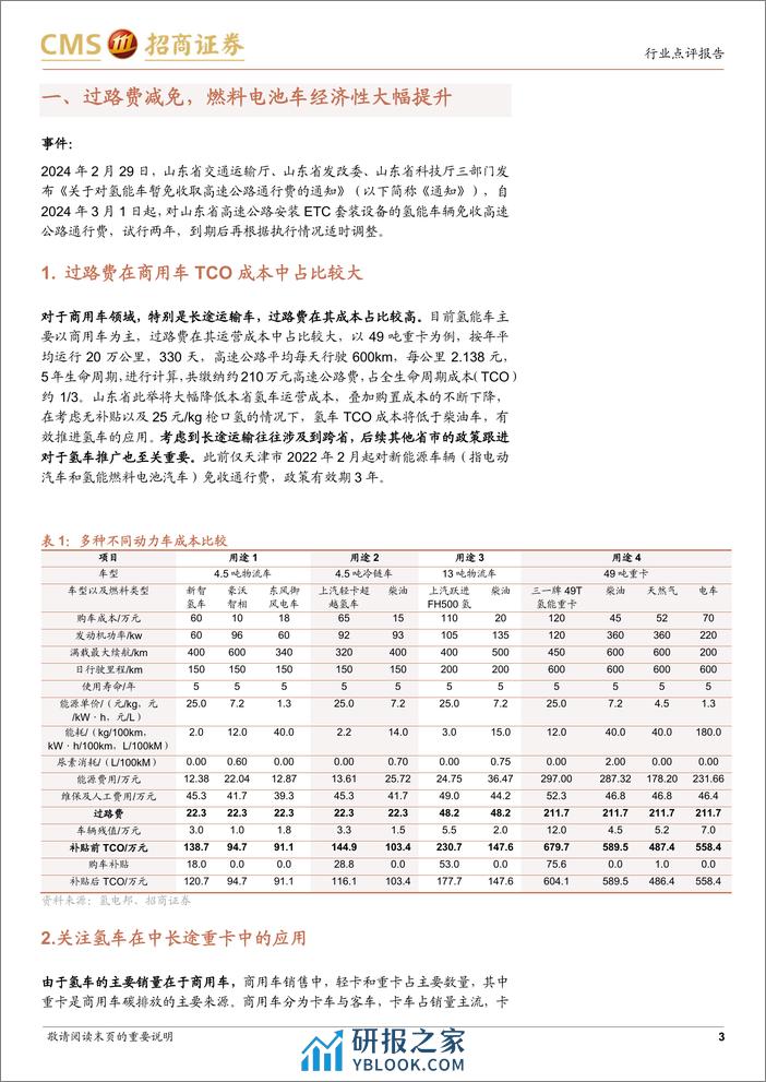 电力设备及新能源行业氢能系列报告(5)：山东免征氢能车辆高速通行费两年，将推动氢车应用-240307-招商证券-11页 - 第3页预览图