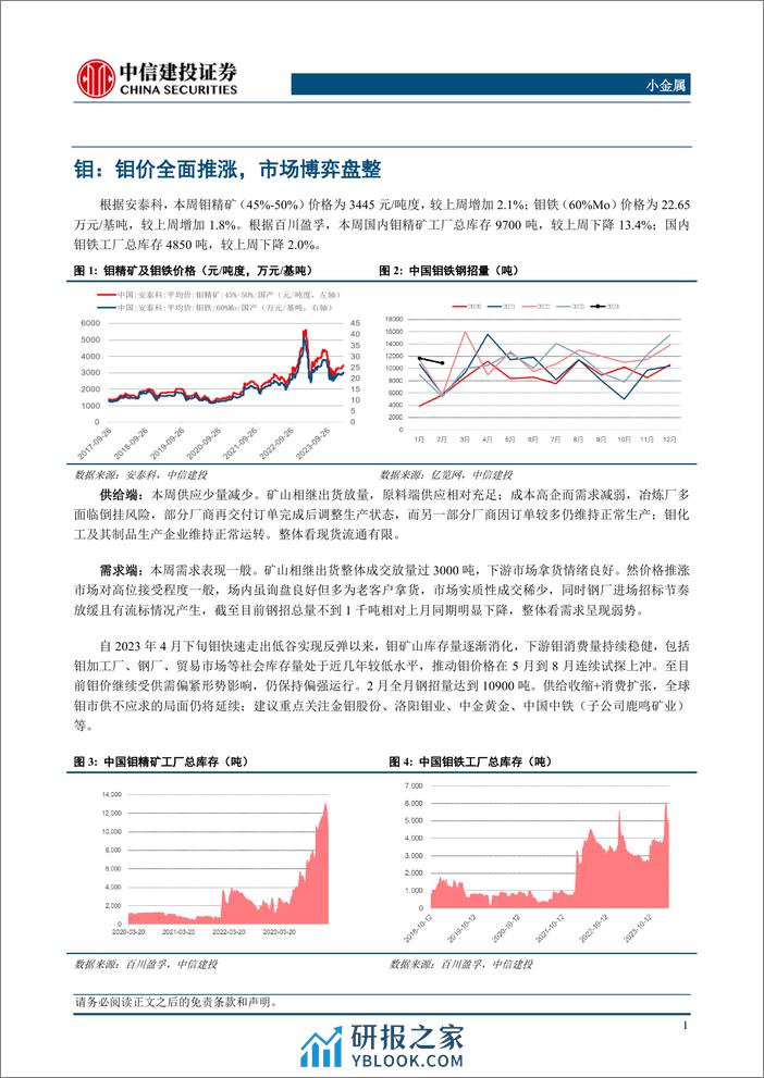 小金属行业：需求强劲钼价稳步上涨，光伏组件排产提升锑价蓄势待发-240310-中信建投-10页 - 第3页预览图