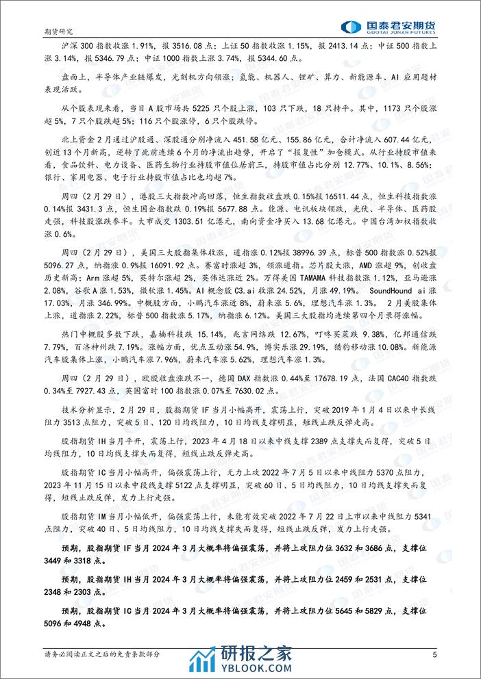 股指期货将偏强震荡 碳酸锂期货将震荡偏强 黄金、镍、螺纹钢、铁矿石期货将偏强震荡 天然橡胶期货将震荡偏弱-20240301-国泰期货-30页 - 第5页预览图