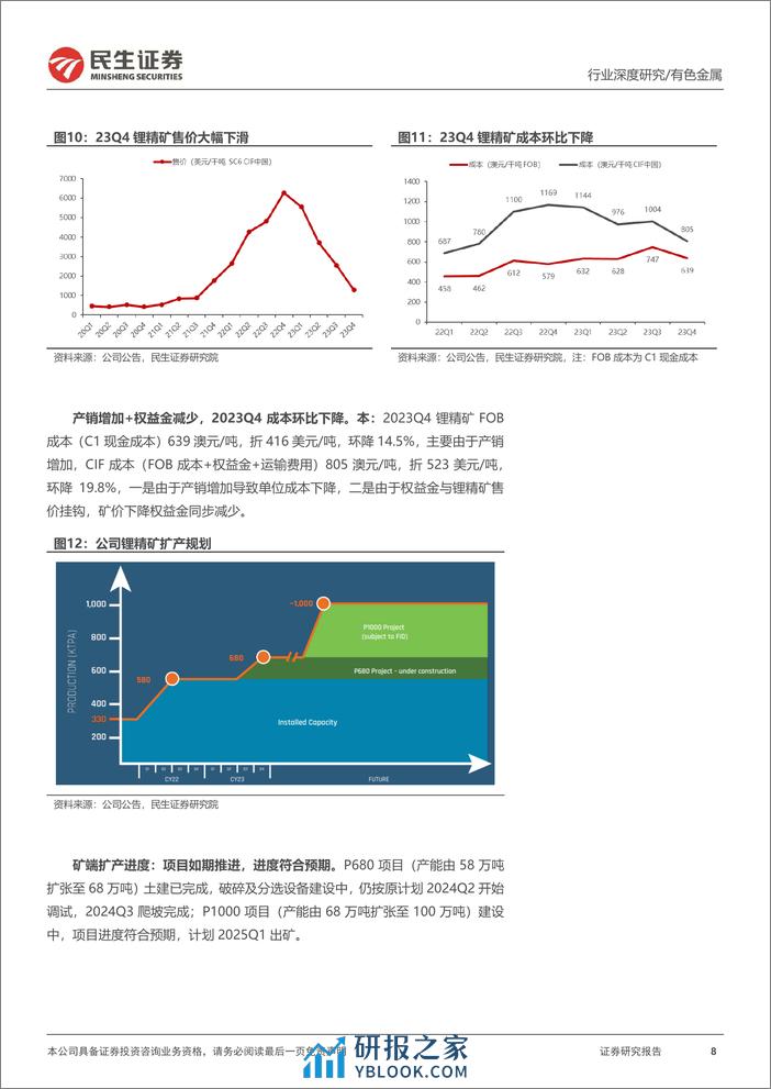 真“锂”探寻系列11：澳矿23Q4跟踪：扩产爬坡+控本是“关键词”-20240221-民生证券-20页 - 第8页预览图