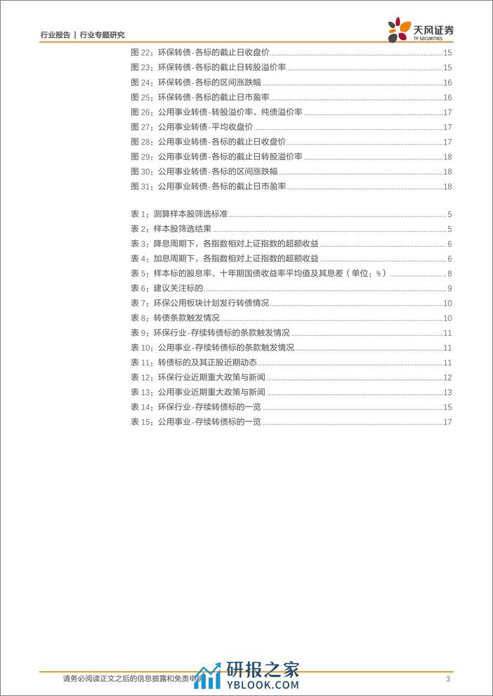 环保行业天风公用环保二月可转债报告：降息周期下，哪些高股息资产更具优势？-240309-天风证券-20页 - 第3页预览图