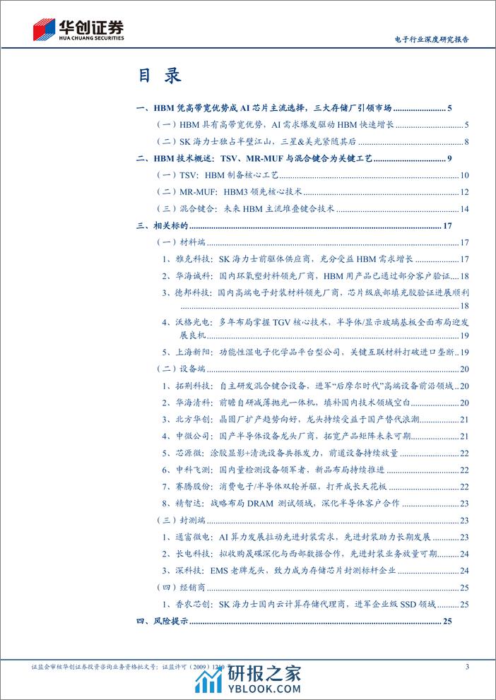 华创证券-电子行业深度研究报告：AI浪潮汹涌，HBM全产业链迸发向上 - 第3页预览图