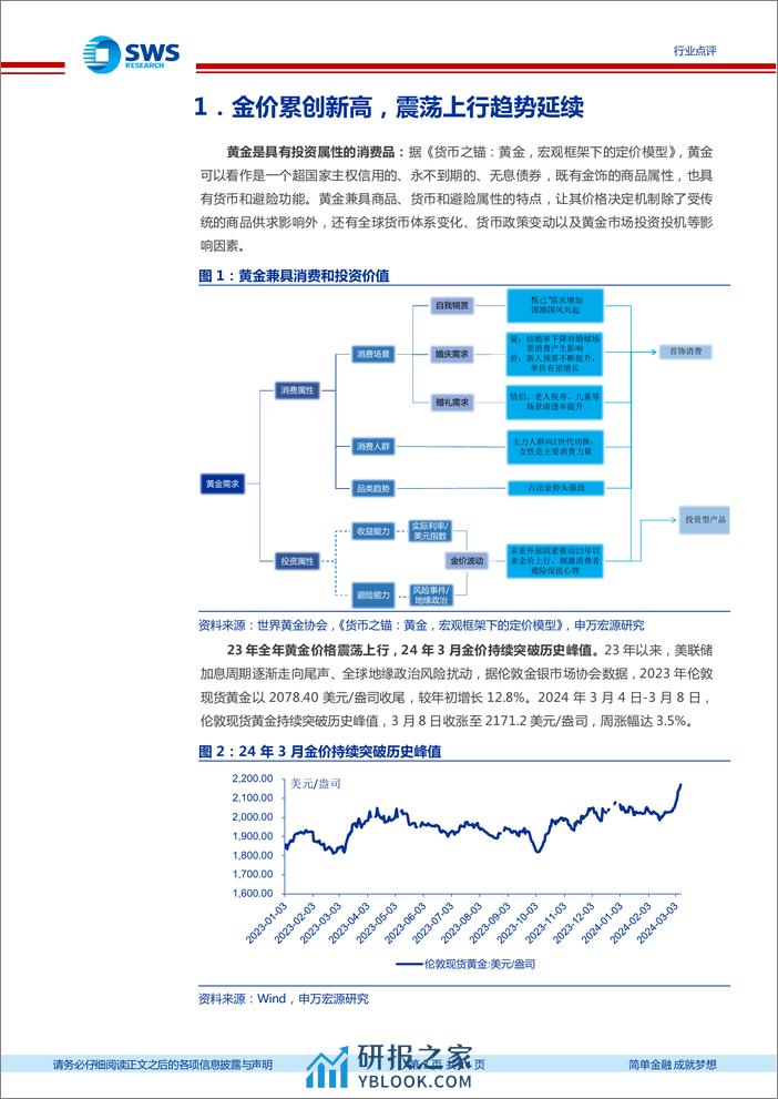 商贸零售行业黄金珠宝研究框架：投资属性的消费品，金价之势有望持续提振行业景气-240313-申万宏源-14页 - 第3页预览图