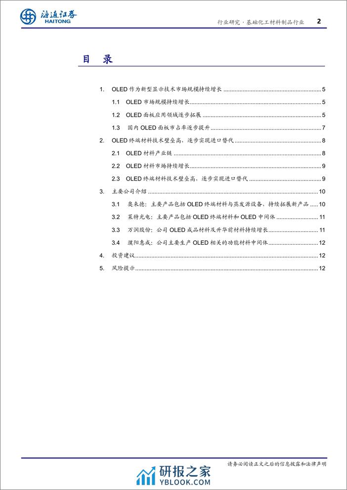 基础化工材料制品行业专题报告：OLED下游需求持续增长，终端材料逐步实现进口替代-240313-海通证券-13页 - 第2页预览图