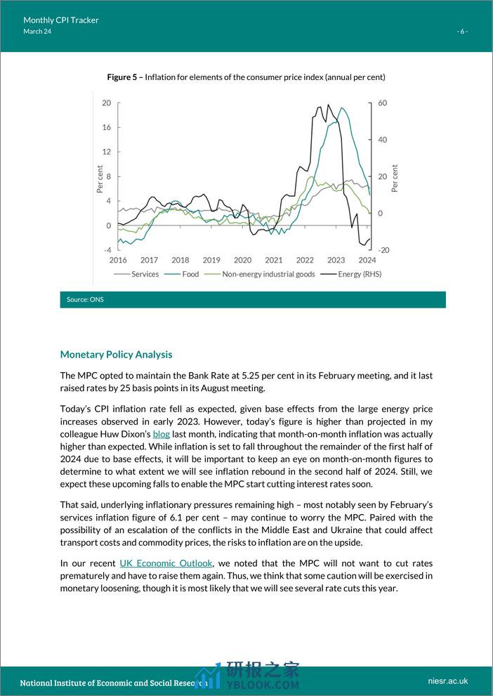 英国国家经济和社会研究所-英国月度CPI追踪-明天的货币政策委员会会议预计不会降息（英）-2024.3-7页 - 第6页预览图