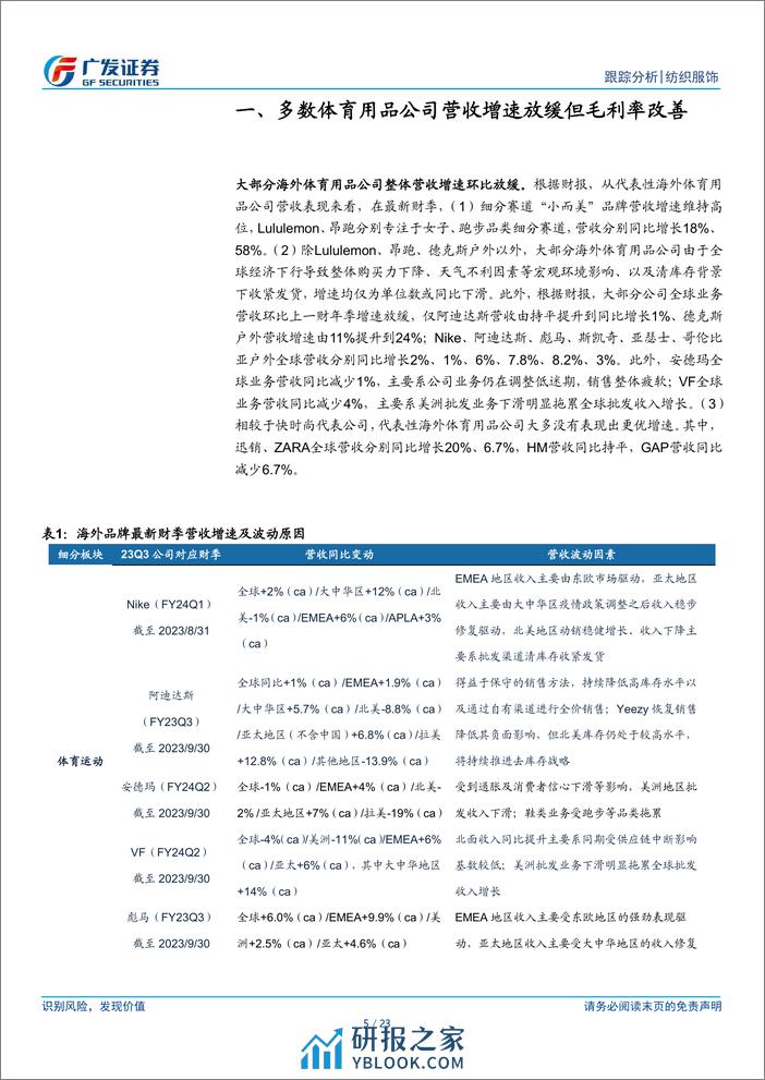 海外运动鞋服行业全球观察：2023Q3海外财报总结：库存仍在去化，关注订单拐点 - 第5页预览图