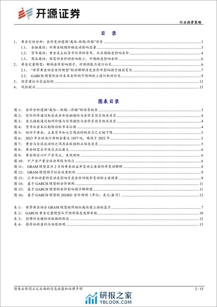 有色金属行业投资策略-黄金价格定量分析：2024年金价有望延续上行趋势-240321-开源证券-15页 - 第2页预览图