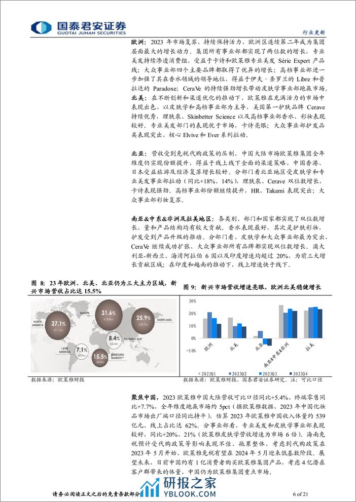 化妆品行业海外美妆集团2023财报跟踪：外资中国区乏力，发力新兴市场、降本创新-240310-国泰君安-21页 - 第6页预览图