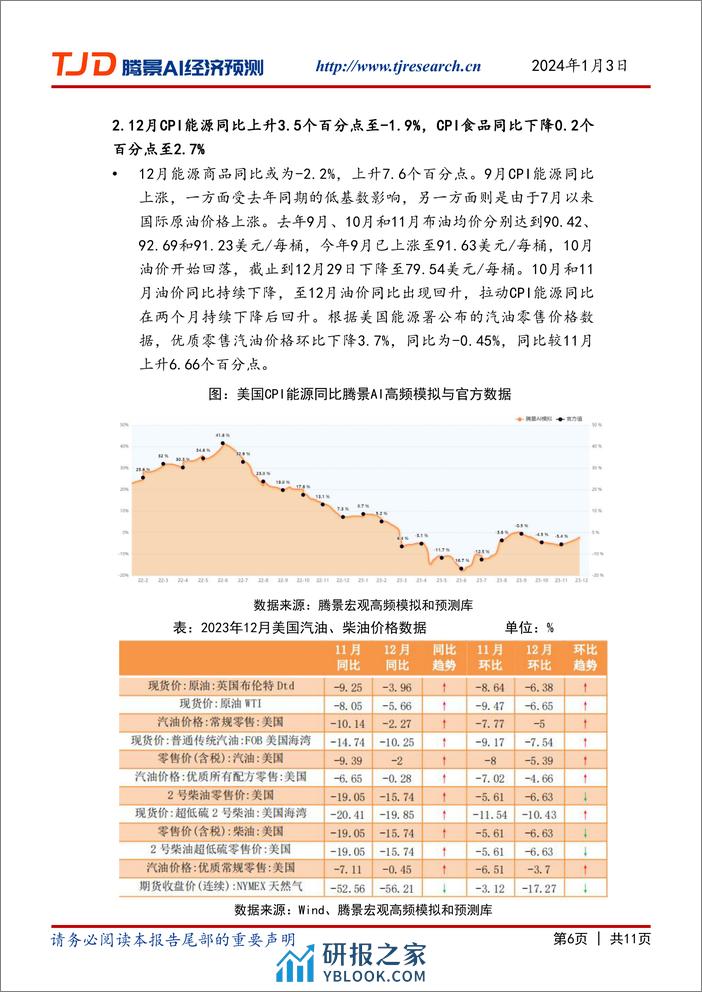 【腾景AI经济预测】宏观快报：美国12月CPI同比小幅上升，或为3.2% - 第6页预览图