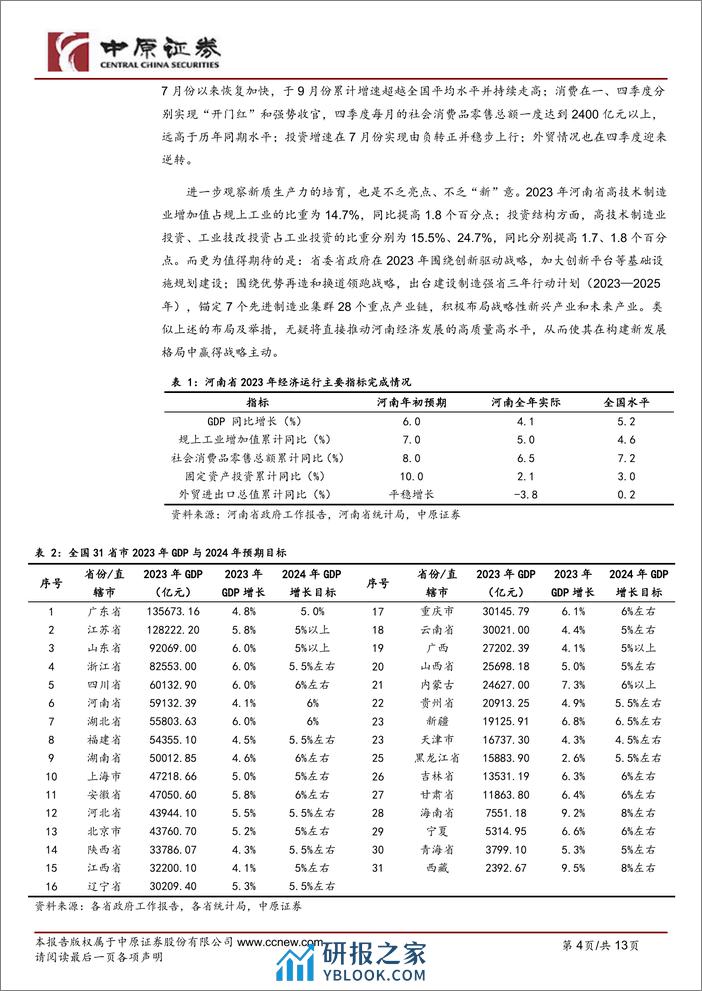 简析河南省2024年政府工作报告：向“新”而行，未来可期-240205-中原证券-13页 - 第4页预览图