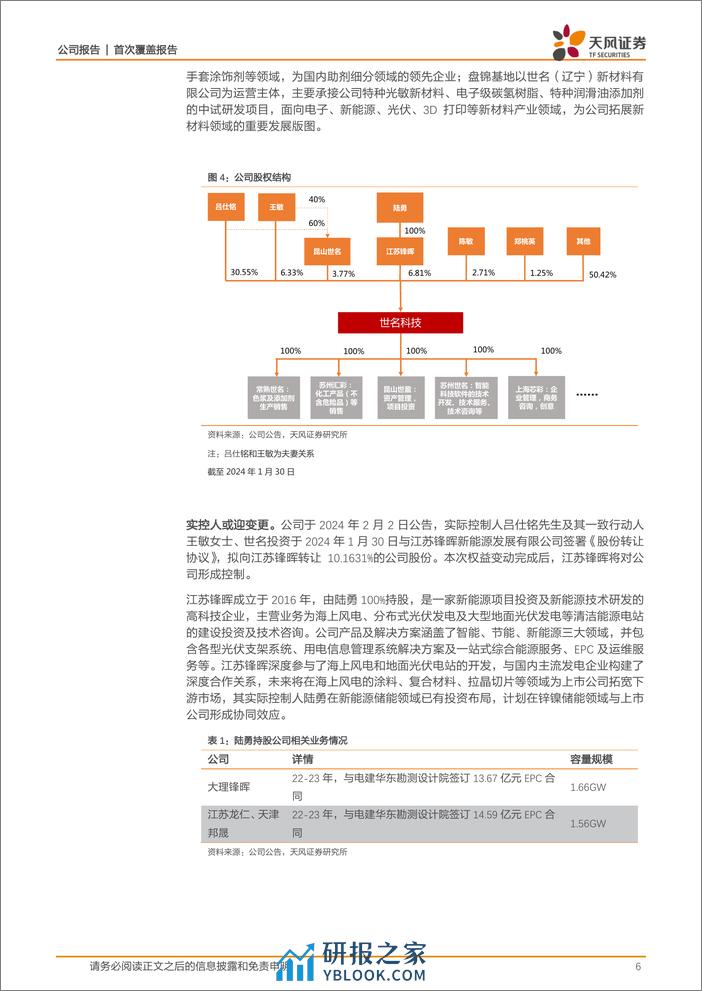 深度报告-20240223-天风证券-世名科技-300522.SZ-深耕色彩新材料_光刻胶及碳氢树脂支撑未来高增长_21页_2mb - 第6页预览图