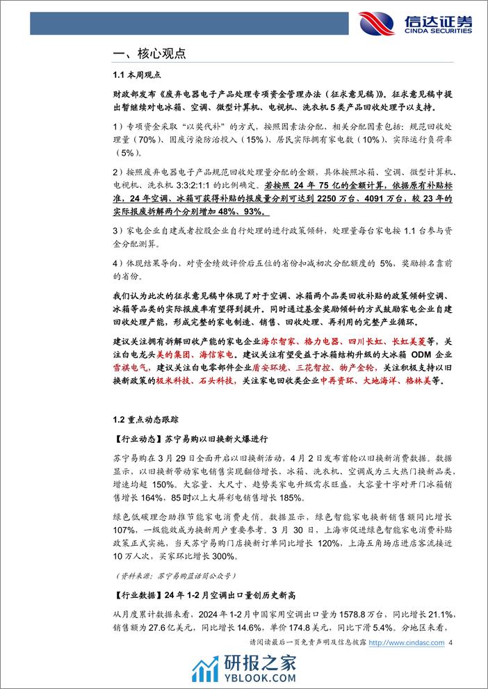 家电行业·热点追踪：家电回收拆解补贴细则，空调、冰箱获得最大金额-240407-信达证券-13页 - 第4页预览图