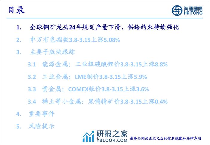 有色金属行业-全球铜矿龙头24年规划产量下滑-供给约束持续强化-海通国际 - 第4页预览图