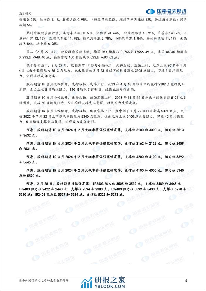 股指期货将偏强震荡 镍、原油、甲醇期货将震荡偏强-20240228-国泰期货-32页 - 第5页预览图