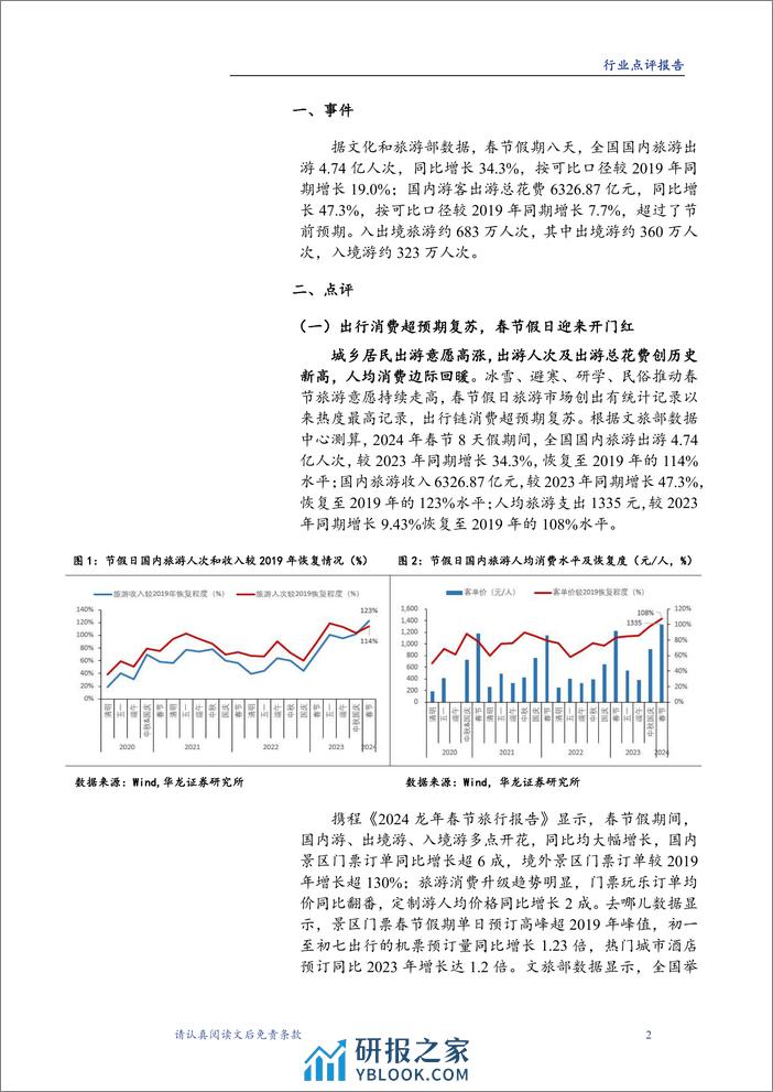 春节假期旅游出行数据点评：假日出行消费持续升温，旅游市场超预期复苏-20240221-华龙证券-12页 - 第2页预览图