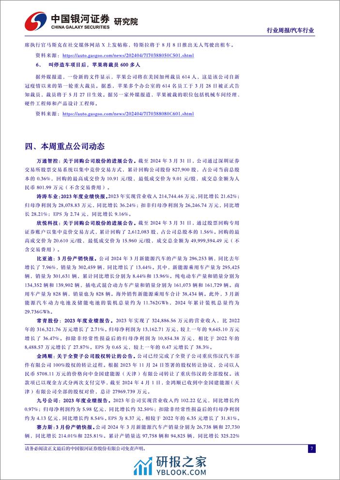 汽车行业周报：自主品牌3月新能源销量集体回暖，汽车金融政策优化提振消费-240407-银河证券-11页 - 第7页预览图