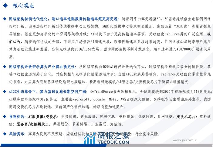 光模块系列报告之四：光通信网络：网络架构升级看算力产业需求确定性 - 第2页预览图