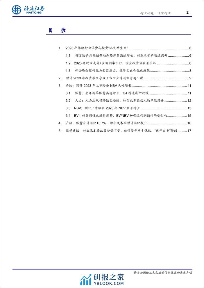 保险行业2023年报前瞻：投资与保费“冰火两重天”，净利润承压而NBV高增长 - 第2页预览图